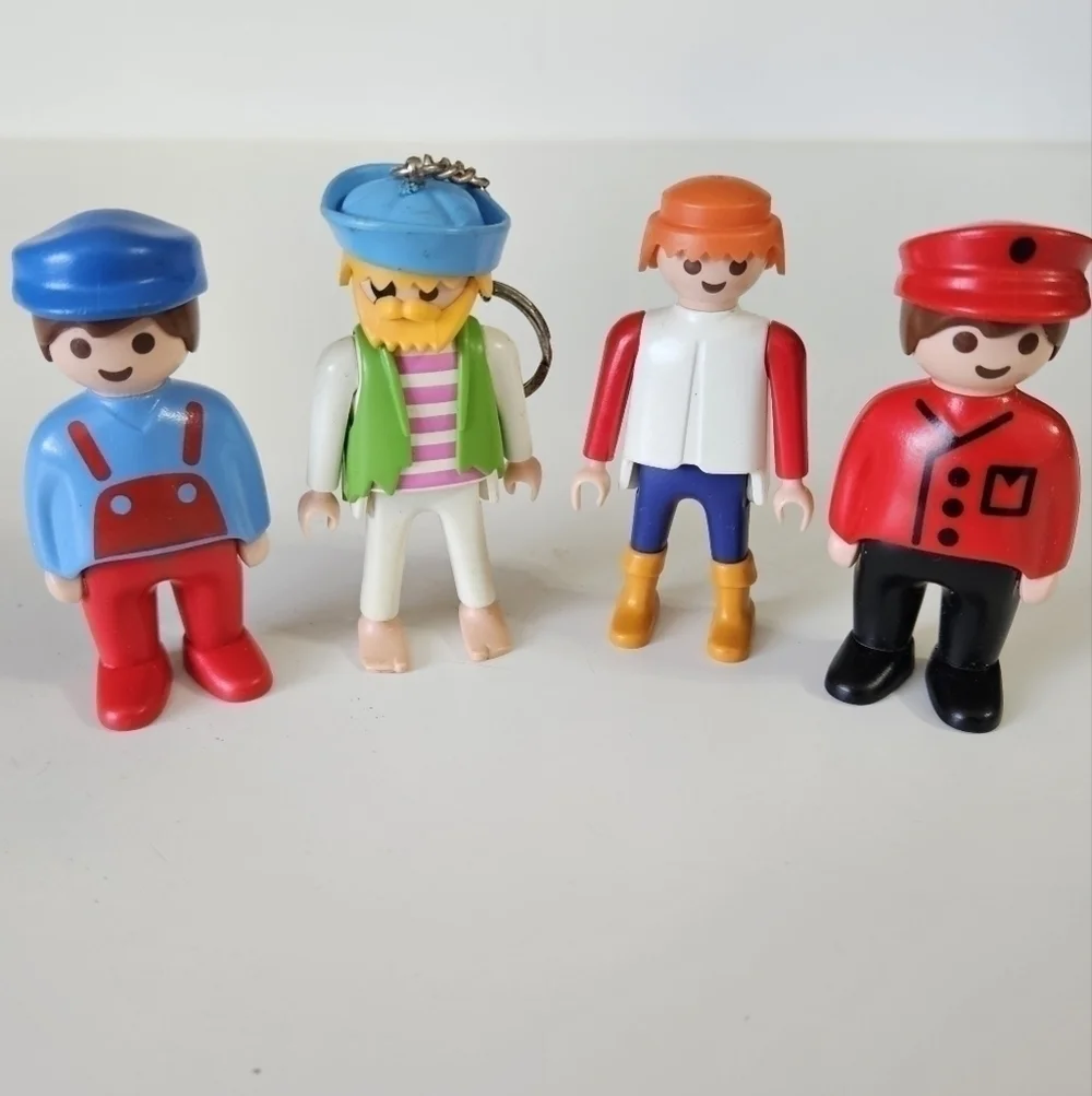 VINTAGE Playmobil Keychain and Figures Pirate Worker Medieval Boy Lot of 4 1990s
